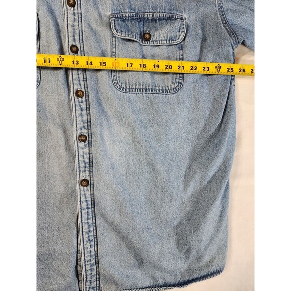 Vintage World Island Outdoor Fleece Lined Shacket Denim Jacket Mens XXL Distress - Picture 15 of 16